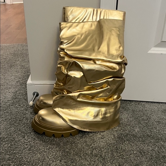 Gold Metallic Slouchy Boots - Picture 1 of 3